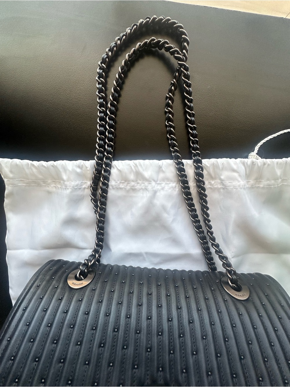 Coach Parker Quilted Leather bag with rivets in Black with Gunmetal hardware. - Picture 7 of 15